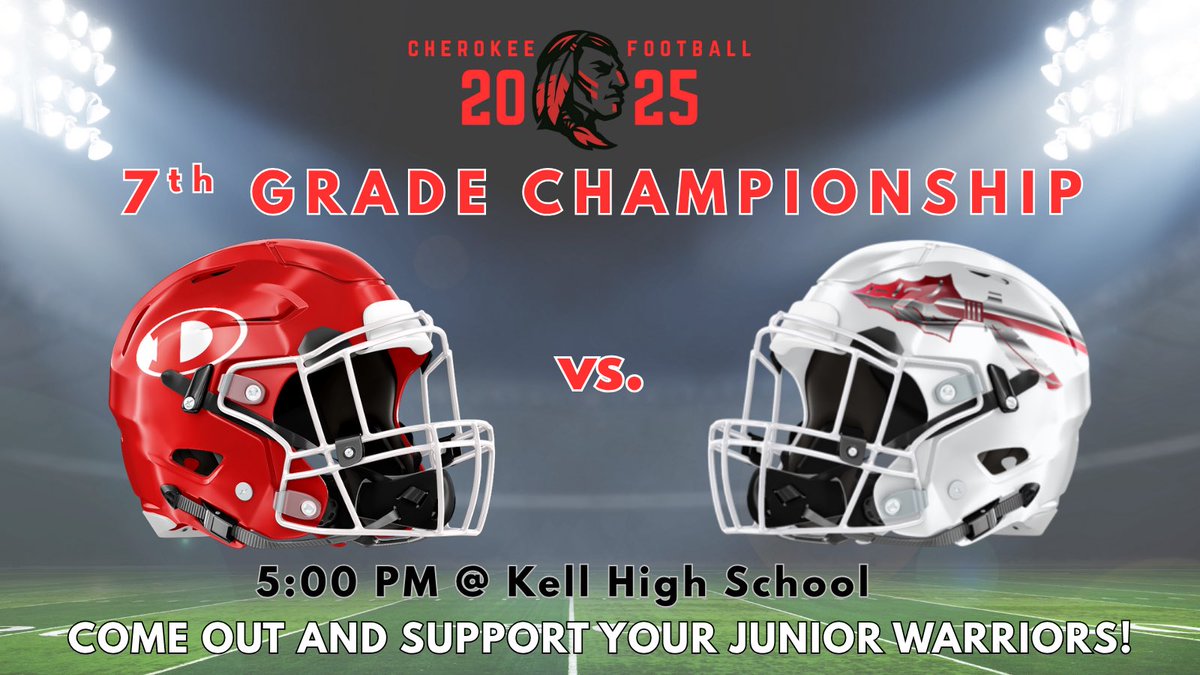 Warrior Fans:

Let’s get out to Kell HS this Saturday to support our 7th grade program! These coaches, players, and cheerleaders have made us proud all year! Let’s show up and BE LOUD!

🗓️ This Saturday
🏟️ Kell High School
⏰ 5pm
🏈 vs. Dalton (Part II)