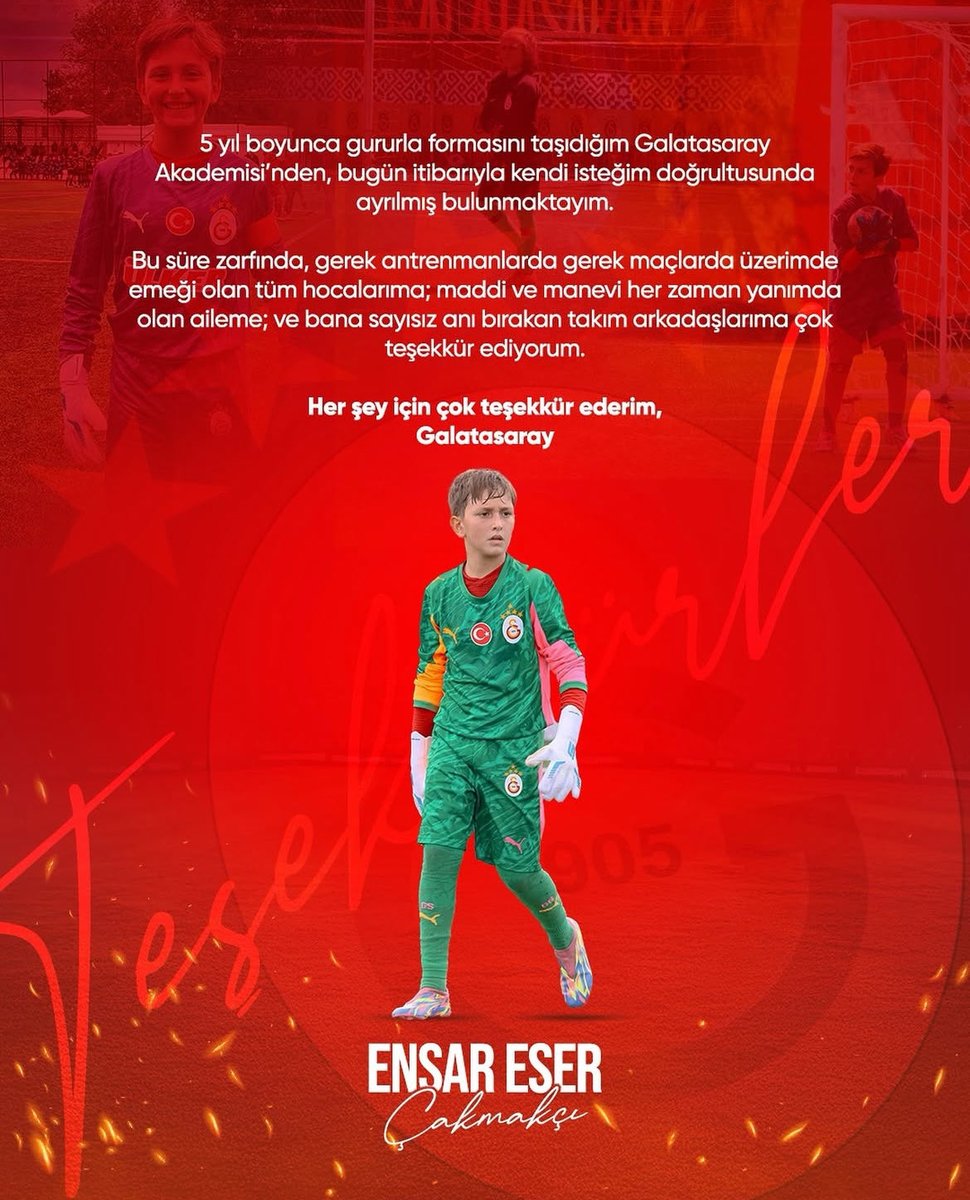GS_Altyapi's tweet image. Ensar Eser Çakmakçı, Galatasaray&apos;a veda etti. Yolu açık olsun.