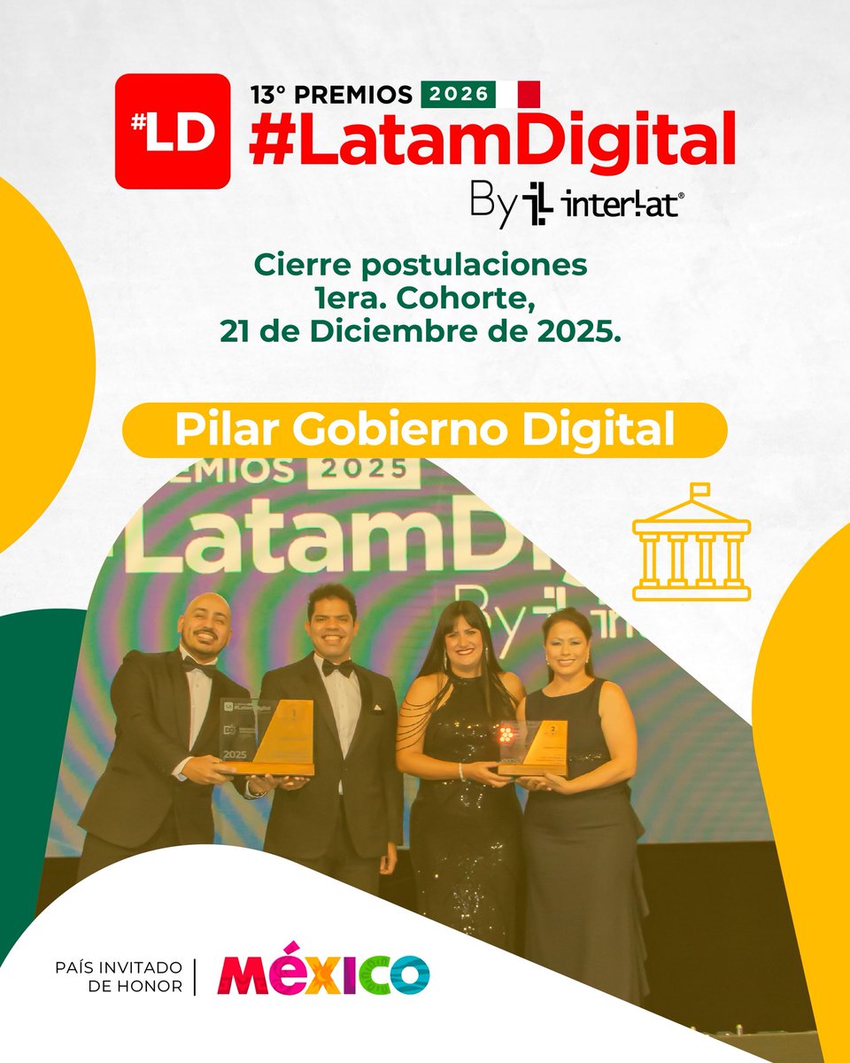 _LatamDigital's tweet image. 🏛️ Postúlate en el Pilar Gobierno Digital de los 13º Premios #LatamDigital 2026 By Interlat