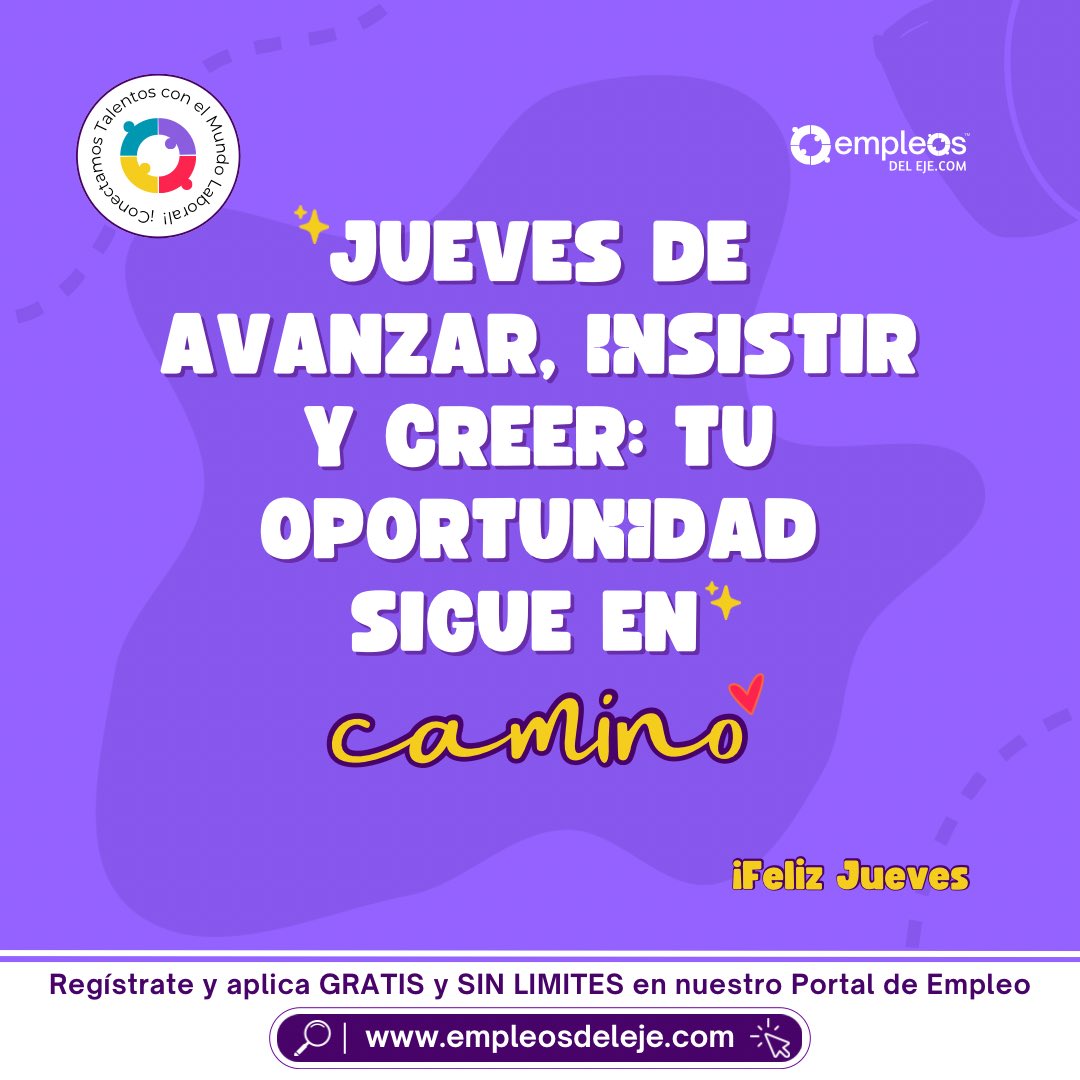 empleosdeleje's tweet image. 💜 Sigue enviando hojas de vida, sigue creyendo en ti. Cada día cuenta y hoy también puede acercarte a tu próximo empleo. 🙌✨

#EmpleosDelEje #OportunidadesLaborales #SeguimosConectando