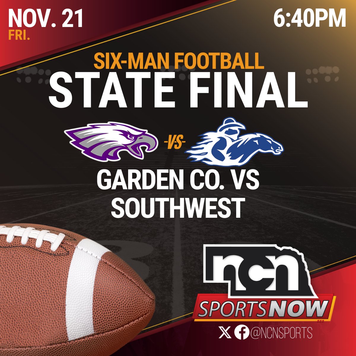 📺🏈: <a href="/NewsChannelNE/">News Channel Nebraska</a> is televising the NSAA Six-Man Football State Championship on Friday night! 🍿👀

🔵🐎 #3 Southwest (11-0) vs #1 Garden County (11-0) 🦅🟣

TV coverage begins at 6:40 pm CT!

HOW TO WATCH NCN: tinyurl.com/smc3wkd8

#nebpreps/<a href="/nsaaevents/">NSAA Events</a>/<a href="/NEBHSFB/">Nebraska HS Football</a>