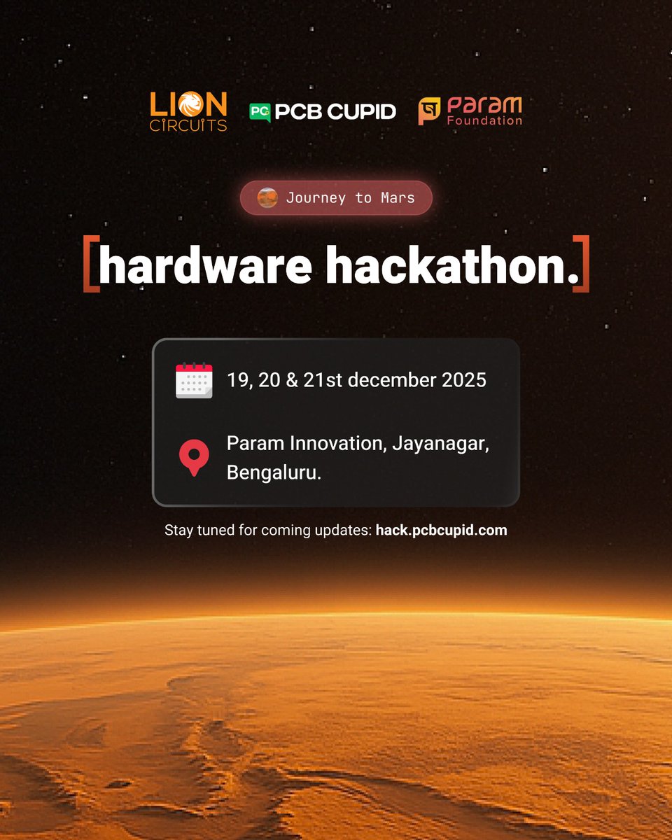 paraminnovation's tweet image. @paraminnovation  X @PcbCupid  X @Lion Circuits  are building a shared hardware development pipeline with rapid fabrication, real time prototyping, and joint board design. 

 India’s Biggest Hardware Hackathon launches in December 2025.

#ParamFoundation #LionCircuits #PCBcupid…