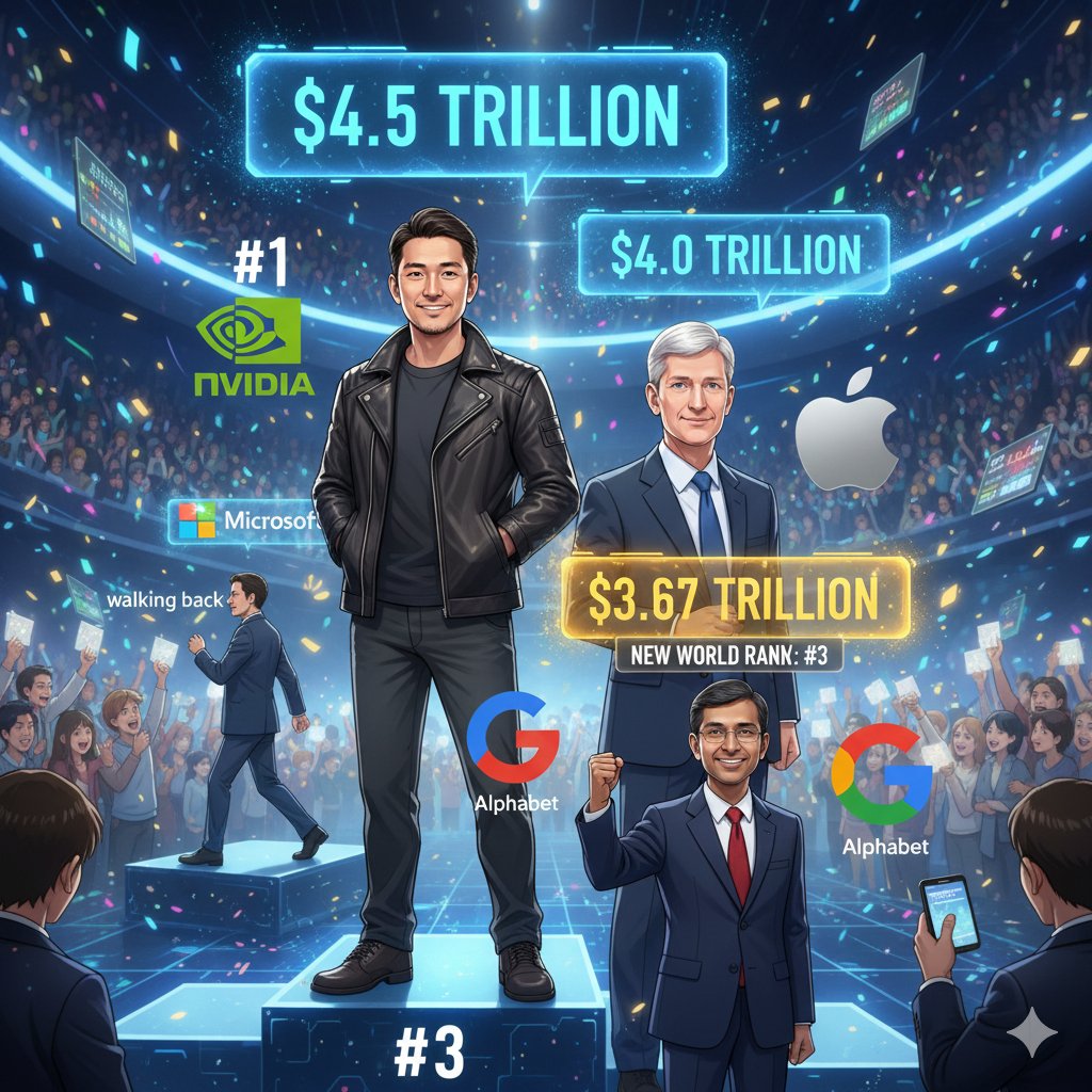 RajYashrajSingh's tweet image. The AI Race just crowned a new winner for 3rd place! $3.67T &amp;amp; Climbing. #Alphabet $GOOGL