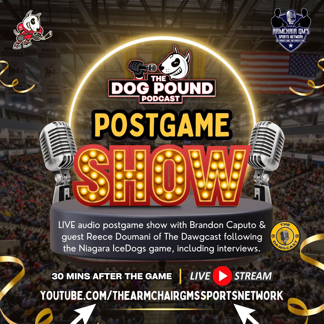📣A reminder that we'll have a LIVE postgame show following the Niagara #IceDogs game vs top-seeded Brantford tonight!

<a href="/BCaputo_AGM/">Brandon Caputo</a> will be joined by <a href="/reecedoumani/">reece_doumani</a> of <a href="/TheDawgcastpod/">The Dawgcast</a> on the Bulldogs Audio Network. 

#OHL #DogCountry #BFD

🎧LISTEN HERE: youtube.com/live/v6rOUx2EA…
