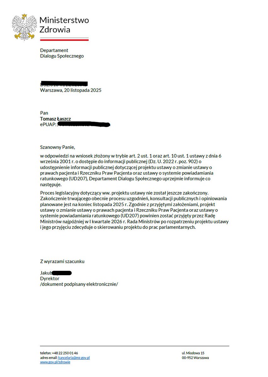 Dziekuję <a href="/MZ_GOV_PL/">Ministerstwo Zdrowia</a> za błyskawiczną odpowiedź. Cieszy mnie że projekt #LexSzarlatan nie zaginał i że nadal jest szansa skończyć z narracją szarlatanów. 
cc: <a href="/RzeczPacjenta/">Rzecznik Praw Pacjenta</a> ,  <a href="/SieLeczy/">Fundacja To Się Leczy</a>
