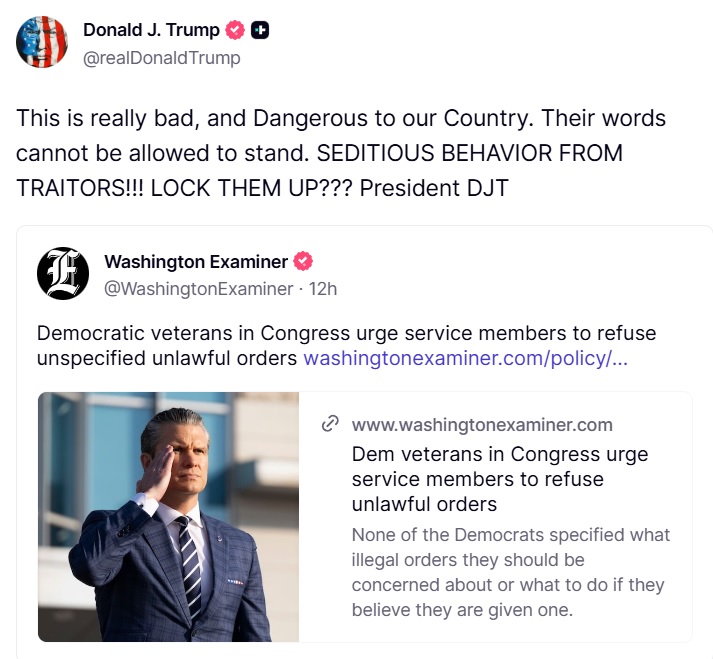 TrumpDailyPosts's tweet image. Donald J. Trump Truth Social Post 09:17 AM EST 11/20/25