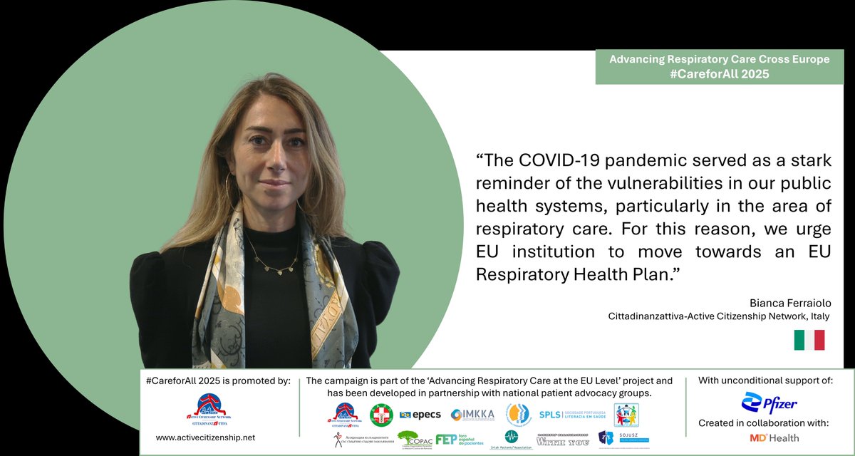 activecitnet's tweet image. 🟢The #pandemic exposed deep gaps in respiratory care.
Bianca Ferraiolo from ActiveCitizenshipNet calls for stronger preparedness across Europe.

#CareForAll #RespiratoryHealth #EUHealthPolicy #PublicHealthEU