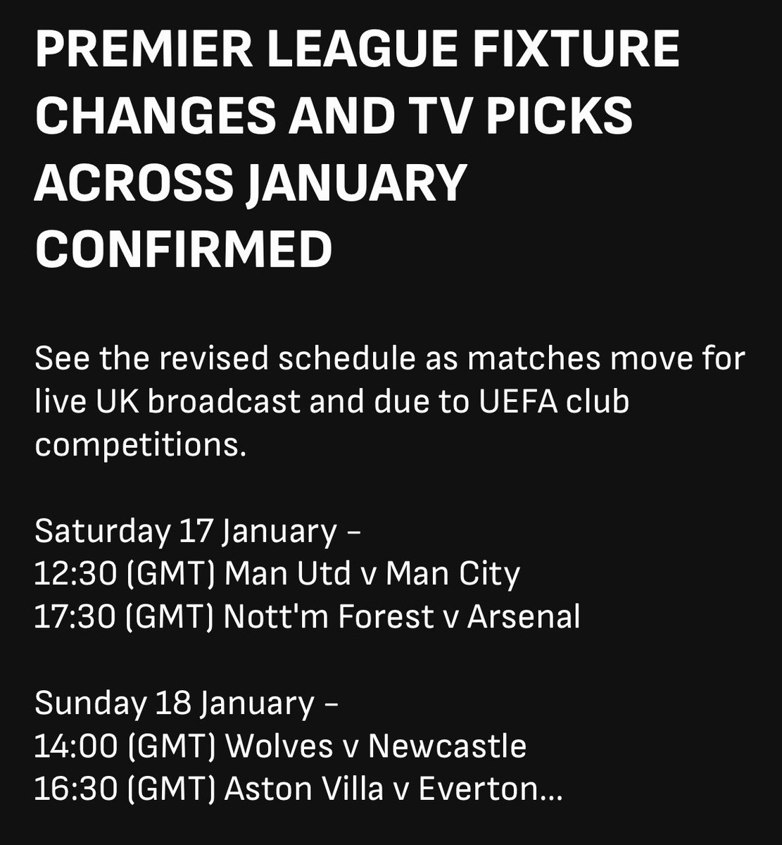 <a href="/OfficialFPL/">Fantasy Premier League</a> #FPLCommunity 
🚨 Fixture changes 🚨 #FPLHQ