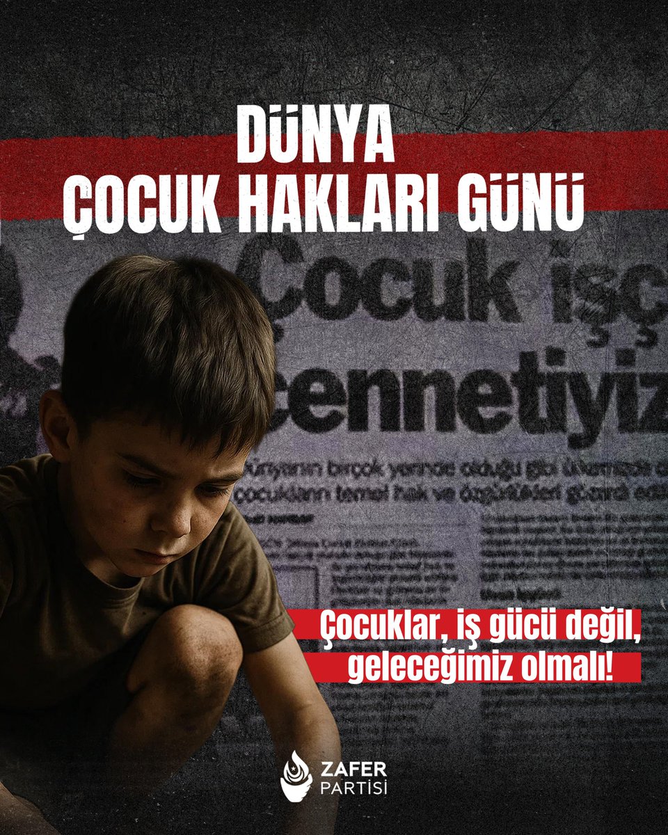 Dünya Çocuk Hakları Günü’nde, çocuklarımızın çalıştırılacak bir iş gücü değil; korunması ve desteklenmesi gereken evlatlarımız olduğunu yeniden vurguluyoruz.

Bir ülkenin gerçek gücü, çocuklarına sunduğu gelecekle ölçülür. Biz Zafer Partisi olarak, çocuklarımızın haklarını