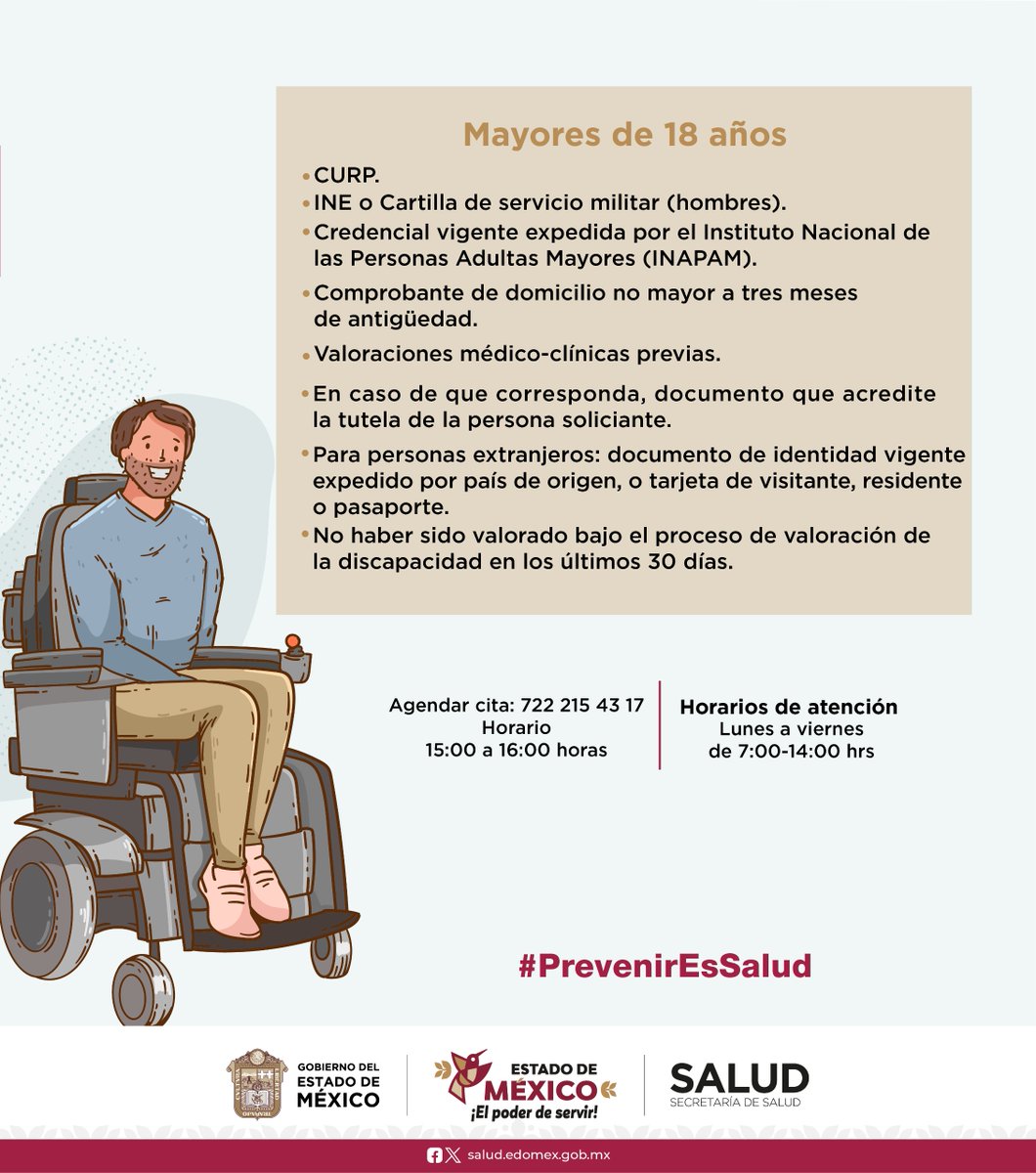 Conoce la documentación requerida para emisión de certificados de discapacidad, para menores y mayores de 18 años.  Marca al número que aparece y recibe más información.
#PrevenirEsSalud