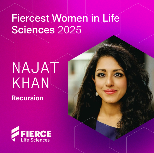 RecursionChris's tweet image. Huge belated congrats to Najat Khan, PhD for being named one of 2025’s Fiercest Women in Life Sciences by @FiercePharma! 🎉

Anyone who’s worked with Najat knows this is no surprise — she’s a force of nature with rare strategic + scientific depth. From scaling data science at…