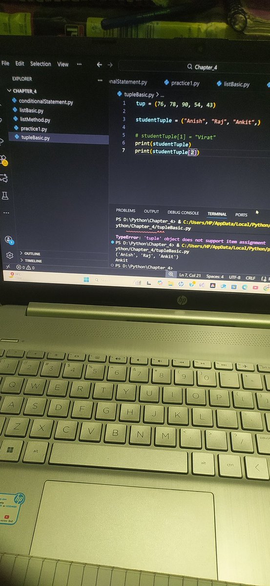 AnishKumar60393's tweet image. Hello Everyone 🙋, 
 Today I&apos;m Complete Chapter - 04 From Python AI + Ml Course By @saumya1singh mam.

Topics :- 
✅ Conditional Statement 
✅ List In Python 
✅ Tuple in Python 
And Complete my Assignment Question . 
#pythonlearningjourney #CodingChallenge #machinelearning