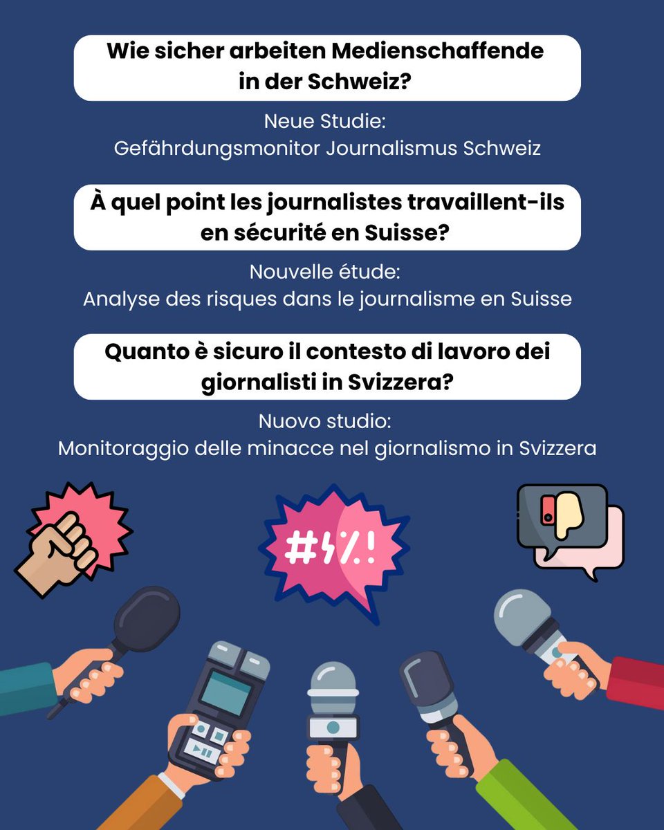 📢 Novità: Monitoraggio delle minacce nel #giornalismo
Il 60% dei professionisti dei media in 🇨🇭 è stato vittima di incitamento all'odio nel 2024.
-L'11% ha subito molestie sessuali
-Il 39% ha ricevuto minacce legali
👉 Studio condotto dalla <a href="/ZHAW/">ZHAW</a> 
🔗 bakom.admin.ch/it/ricerca-di-…