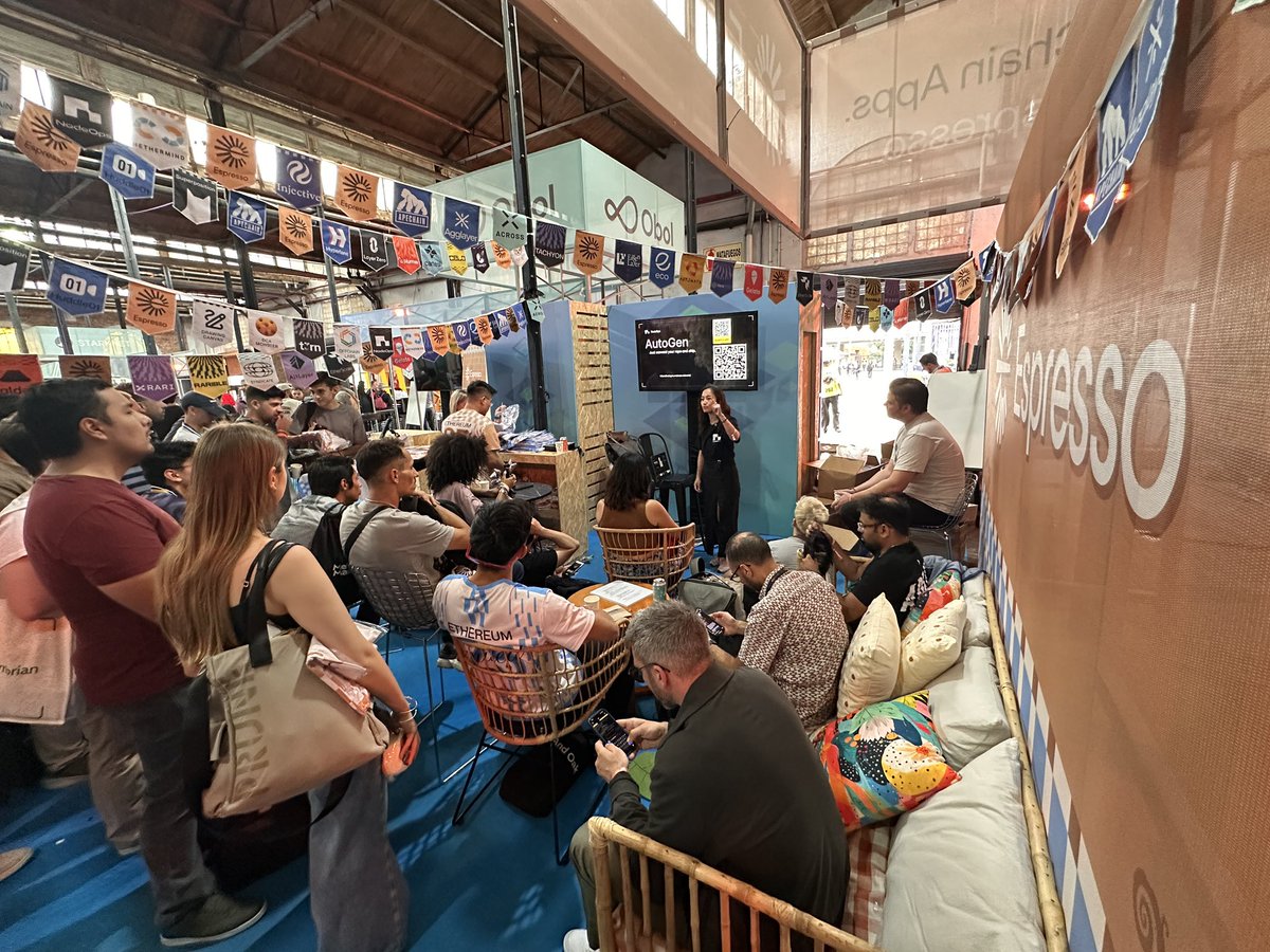 EspressoSys's tweet image. Packed house at our booth for the @BuildOnNodeOps demo showcasing how to use Auotgen to deploy an Espresso-fueled crosschain app.