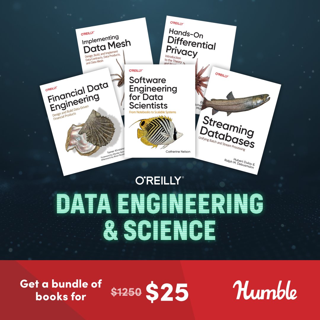 codeforamerica's tweet image. Final days to grab the Data Engineering &amp;amp; Science #HumbleBundle! ⏰ 

19 O’Reilly books on everything from SQL to data mesh. Pay what you want &amp;amp; support our mission to make government work better for everyone.

Ends Nov 24: bit.ly/47V2uYy

#CivicTech #DataScience