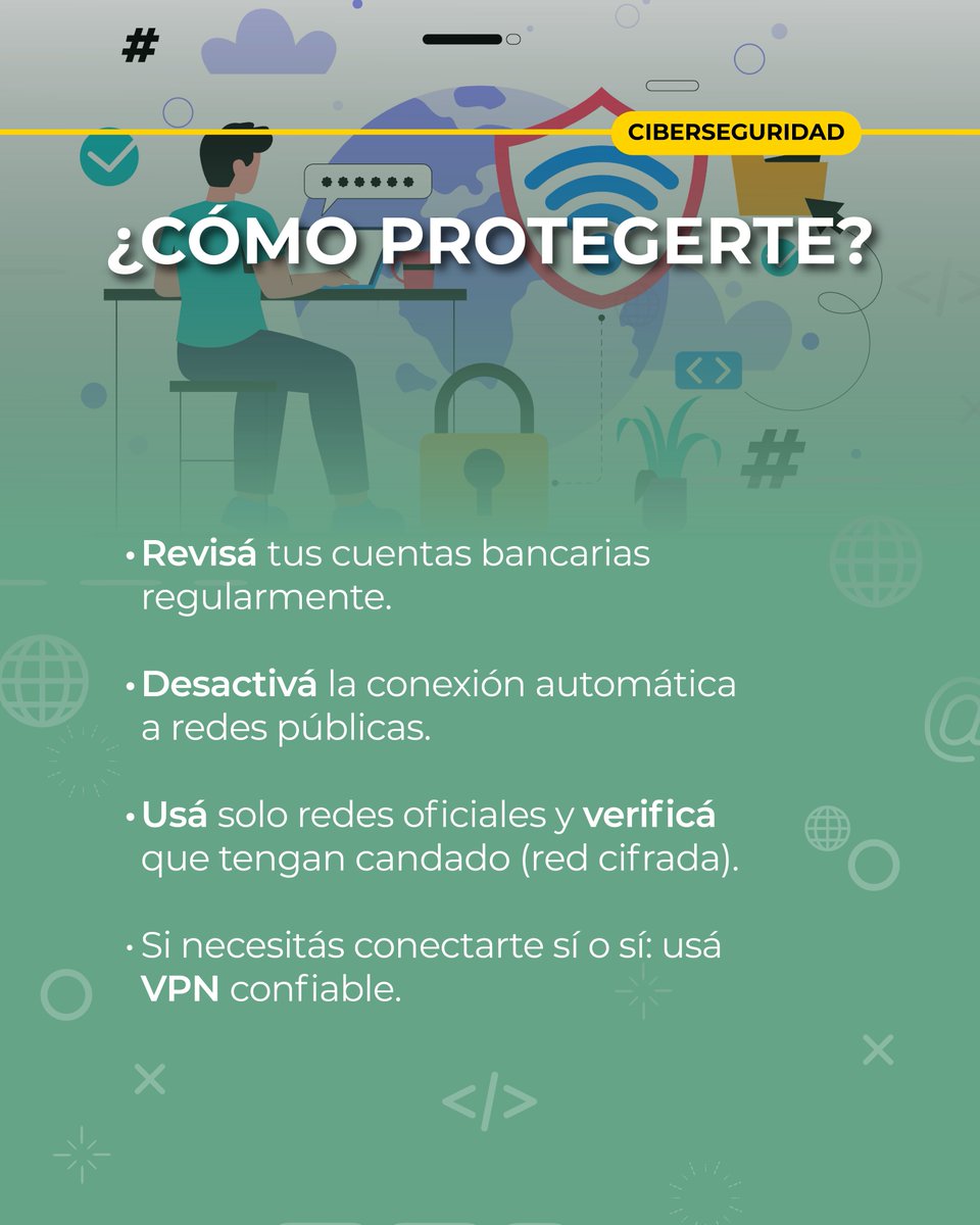 ¡ALERTA! NO USES Wi-Fi PÚBLICO🛑

Google avisa: Son un "Caballo de Troya" para robar tus datos bancarios y contraseñas. Conectarte puede costarte muy caro.

Cuidar tus datos es parte de tu Sostenibilidad Digital. ¡No te arriesgues! 🛡️

#Susti #Ciberseguridad #WiFiPublico