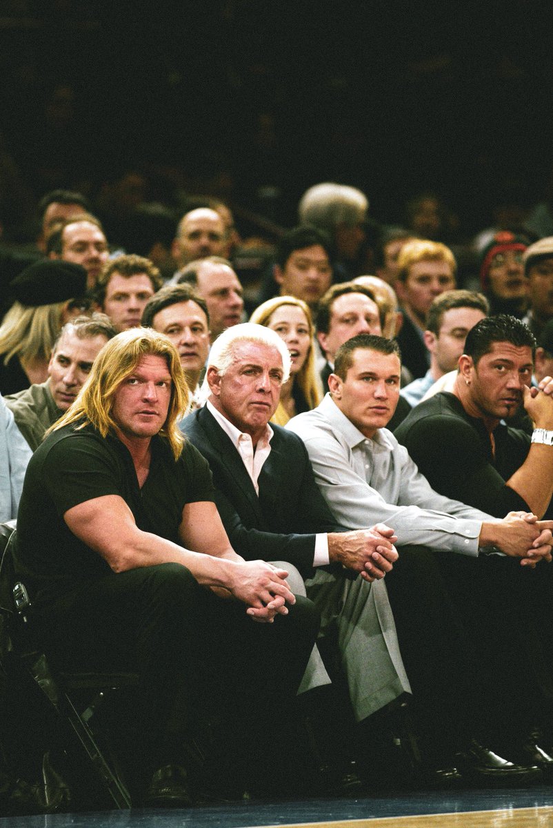 Charlie678910's tweet image. Randy Orton, Triple H, Batista &amp;amp; Ric Flair at Celtics @ Knicks (2004)