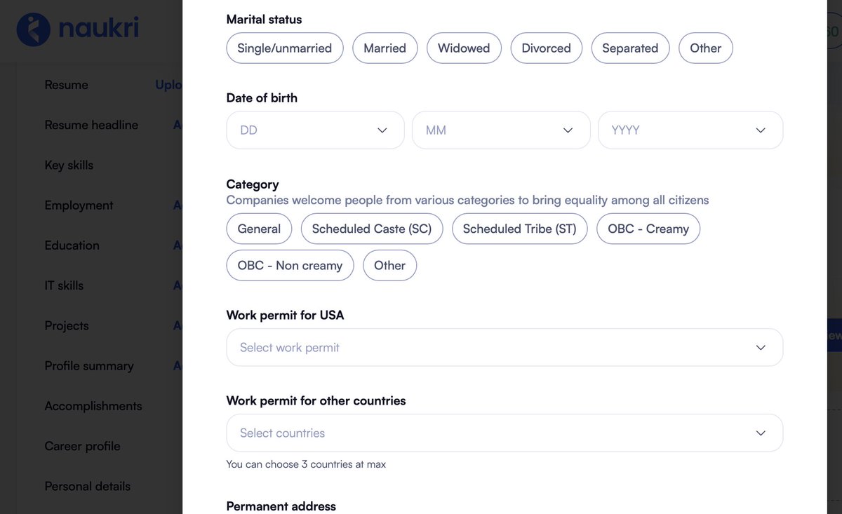 talk2anuradha's tweet image. Why is India’s private job portal @Naukri asking for caste category?

Don’t they mostly list private jobs?

Is this all groundwork to bring Reservations into the private sector?