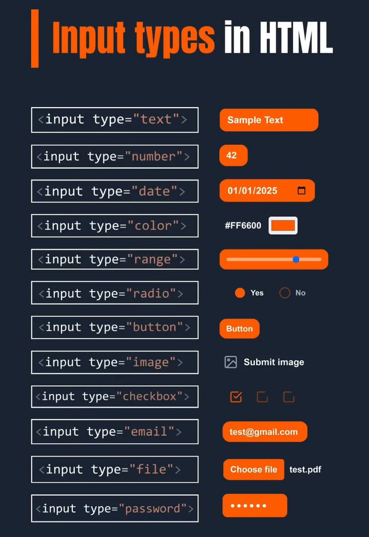 CodeDev_Academy's tweet image. 🔰  Input types in HTML