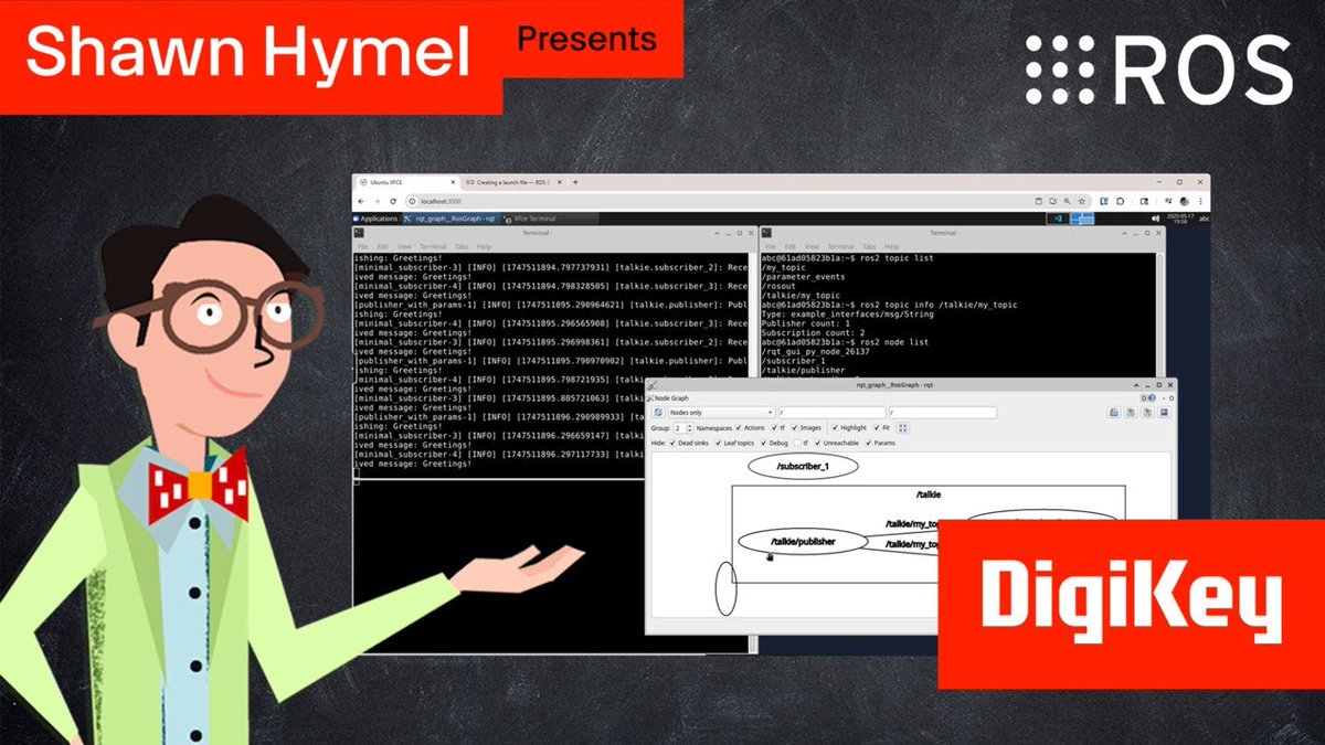 ShawnHymel's tweet image. Time for another #ROS video! In part 9, I cover launch files in both #Python and #XML. ROS 2 offers a slick launch system to handle spinning up your nodes (with parameters). Check it out!
👇
Link in replies

#robotics #programming #ros2