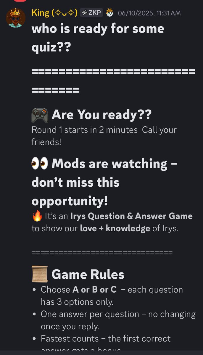 KingDavidofweb3's tweet image. @lew_xyz  @irys_xyz 
One of the main reasons I believe I should be considered is because of everything I’ve contributed in the server and the irys community.

Popularly known as irys quiz master, I hosted over 30 quiz sessions all well organized and they helped members really…