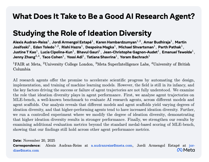 ¿Qué se necesita para ser un buen agente de investigación de IA?

 Estudiando el papel de la diversidad de ideas