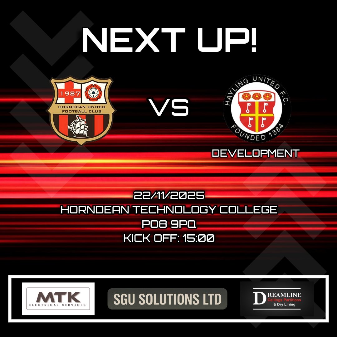 Horndean_Utd's tweet image. 🔴⚫️ NEXT UP ⚫️🔴

Following a walkover in the Father Purcell cup, The firsts will now host Hayling Utd Devs in a league fixture with the focus on continuing the winning run.

#upthedeans