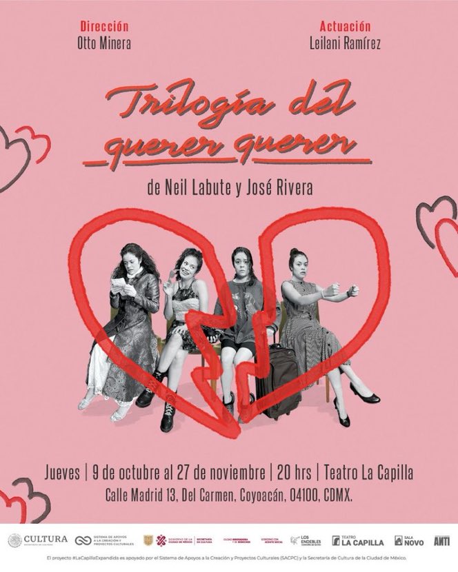 #YoVoyalTeatro con #Interescena HOY tenemos #PaseDoble para “Trilogía del querer querer” en <a href="/LaCapillaTeatro/">Teatro La Capilla</a> a las 7:30, solo RT+ Nombre. 
Un unipersonal interpretado por Leilani Ramírez que profundiza en lo complejo de las relaciones humanas.