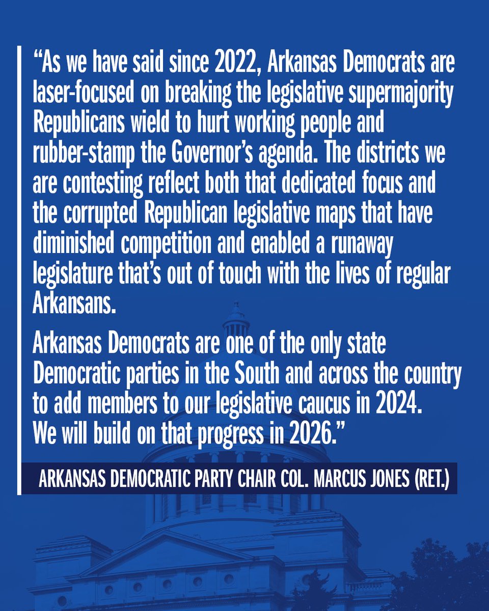 ARKANSAS DEMOCRATS are LOCKED IN on breaking the extreme GOP legislative supermajority🔒

They did it in Mississippi— and we can do it here, too. There are races in Pulaski County, the Arkansas Delta, and Northwest Arkansas where we KNOW Democrats have the votes to flip seats. We