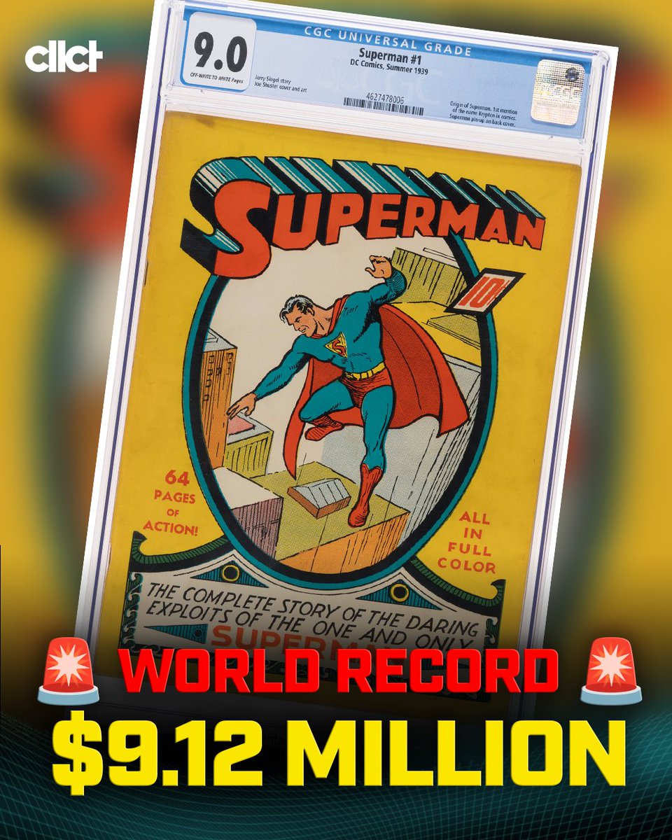 BREAKING: Copy of Superman No. 1 found in an attic in California becomes most expensive comic ever sold, fetching $9.12 million at Heritage.

Full story: cllct.com/sports-collect…