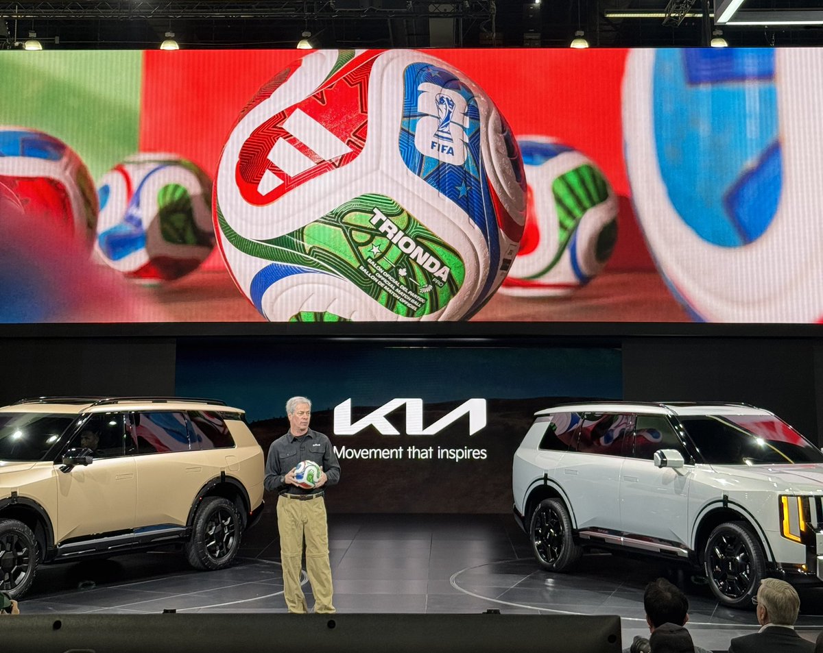 Russell_Wager's tweet photo. It's official! Today we introduced the next evolution of our flagship SUV. The 2027 Kia Telluride X-Line Hybrid combines off-road capability with advanced hybrid efficiency - without sacrificing power or refinement. 

And we annouced that the Telluride will be our focus vehicle with our FIFA partnership.

Stream the reveal on our @Kia Live Event page - https://t.co/6U4rekbAJ3 

#KiaTelluride #LAAutoShow #FIFAWorldCup