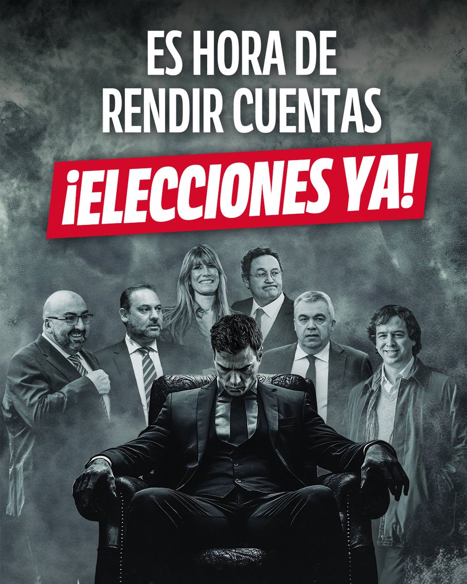 La mujer de Sánchez, su hermano, su número dos… todos ellos están siendo investigados por corrupción, como también lo estaba su Fiscal General.

Hasta hoy, que ha sido finalmente condenado.
 
Por eso es momento de pedir ELECCIONES YA.

¡FIRMA AQUÍ! 👉 accion.voxespana.es/eleccionesya