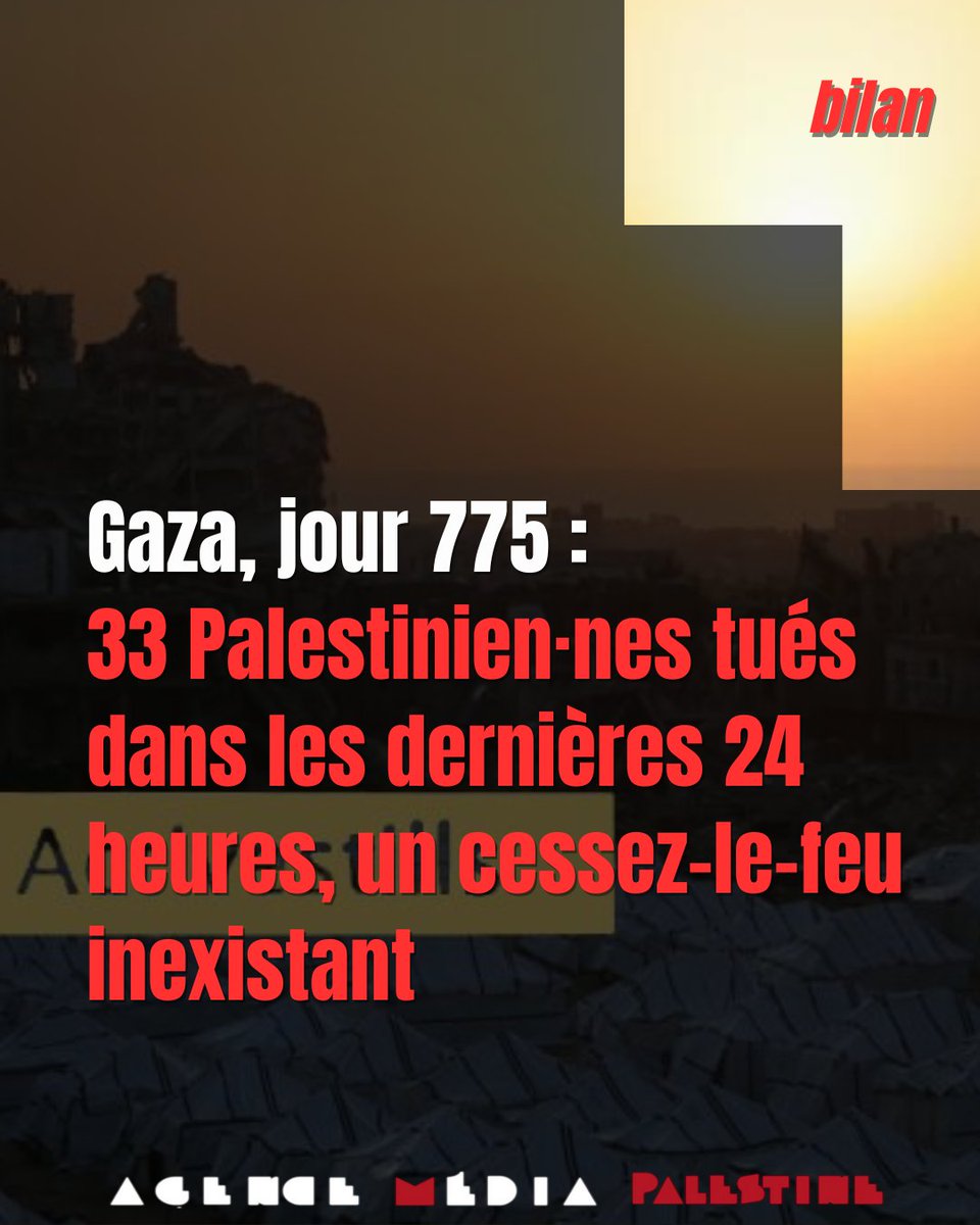 Gaza, jour 775 : 33 Palestinien·nes tués dans les dernières 24 heures, un cessez-le-feu inexistant. 

Par l'Agence Média Palestine, le 20 novembre 2025 : urlr.me/567Uur