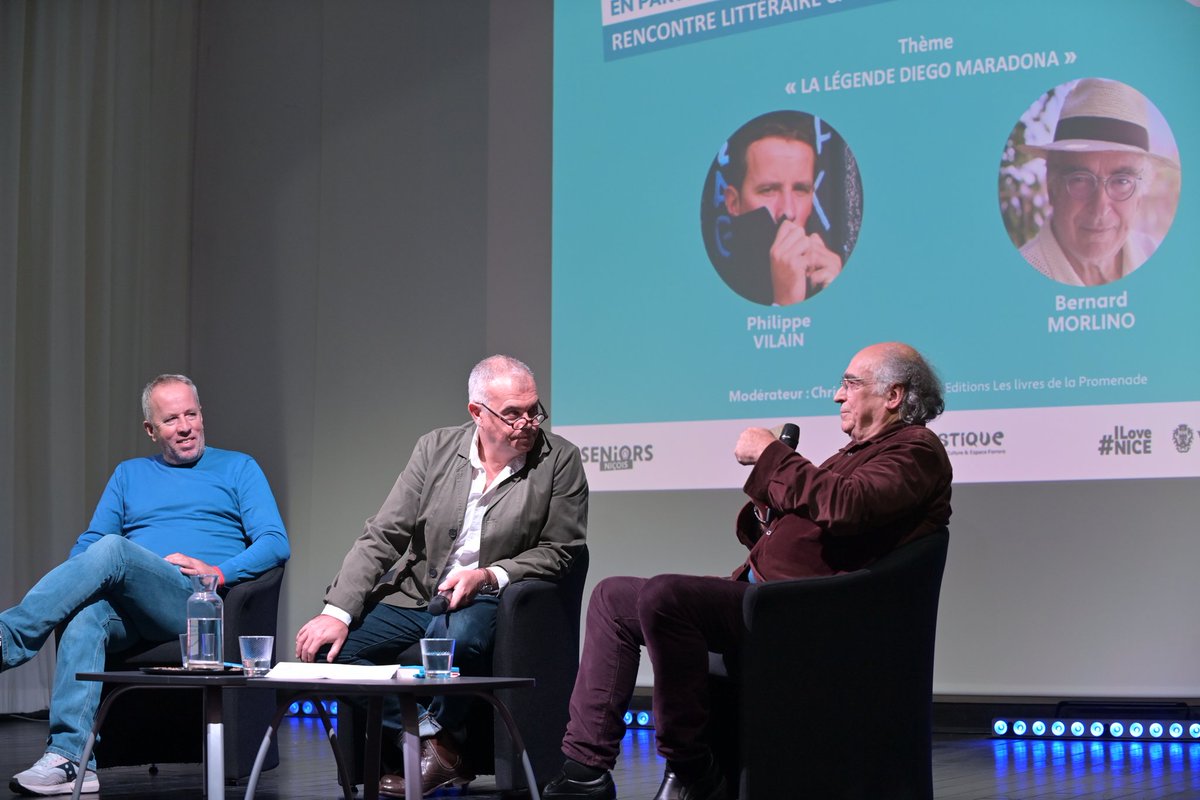 Hier, au théâtre de Nice, L'Artistique, nous avons évoqué la figure politique, populaire et finalement si romanesque de Diego Maradona, avec Bernard Morlino qui publie un texte très inspiré et amoureux du footballeur : Maradona, il était une foi. Le débat animé par Ch Thoreau.