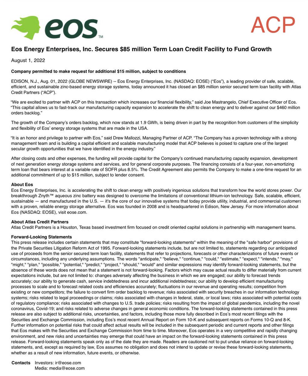 TopherGotWifi's tweet image. $EOSE alright degenerate zinc battery lovers. A little “how far we have come” moment. For the FUD squad: eat shit. 2-3 years ago Yorkville and ACP were loan sharks. Predatory lending terms. We are still alive and thriving. 

The terms of this offering/placement are the best you…