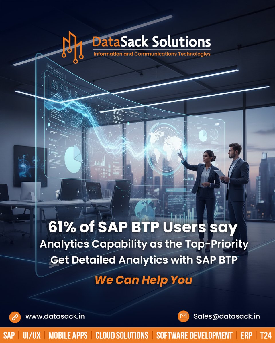 datasack's tweet image. 61% of SAP BTP users consider Analytics their top priority — and for a good reason. SAP BTP empowers businesses with deeper insights, real-time dashboards, and data-driven decisions that fuel growth.

To know more in detail: datasack.in

#SAPBTP #BTPAnalytics