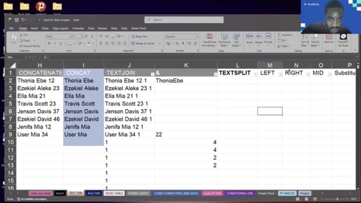 analyti_code's tweet image. Day 1 of starting Data Analysis over again, though I started with the recorded class which took place last week cause of issues with my laptop.
@ezekiel_aleke Thank you for explaining the class so clearly. #DataAnalysis #TSAcademy #Tech #Excel