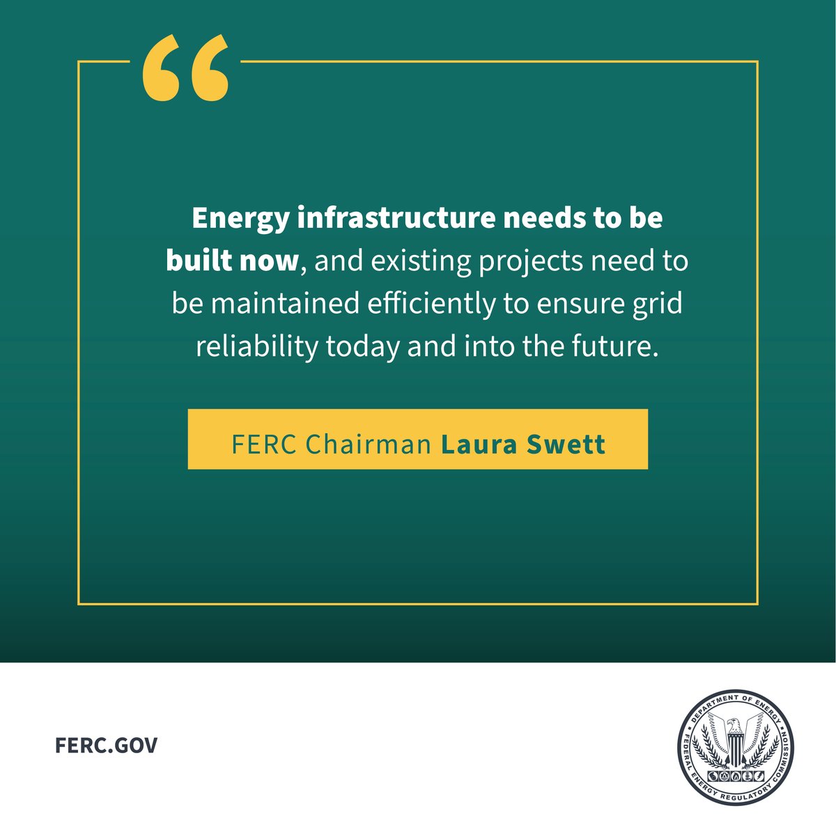 <a href="/FERC/">@FERC</a> explores more authority for LNG &amp; Hydro project developers to get energy infrastructure built &amp; online now.  Full release here: 🔗 ferc.gov/news-events/ne…