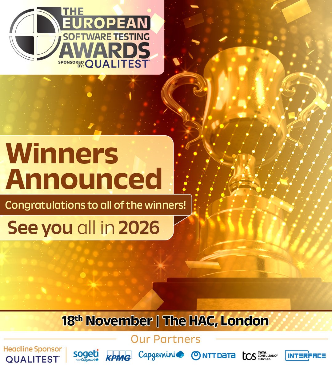 DevOpsOnline's tweet image. 🏆 The European Software Testing Awards 2025 winners have been revealed!

Thank you to all sponsors, judges, finalists, and attendees who made #TESTA2025 unforgettable.
View all winners here &amp;gt;&amp;gt; softwaretestingnews.co.uk/products/testa…

#TESTA2025 #SoftwareTesting #QualityEngineering