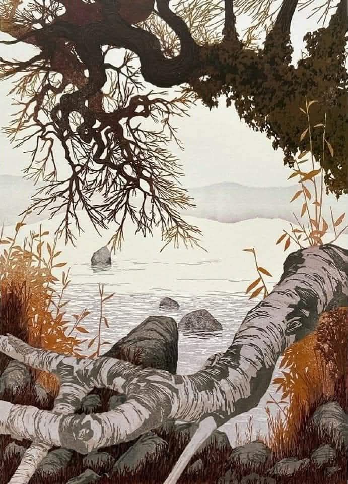 Laura Boswell (British Artist, born 1965)

"Solway Birch", 2024.

Reduction Linocut in traditional Oil based Ink