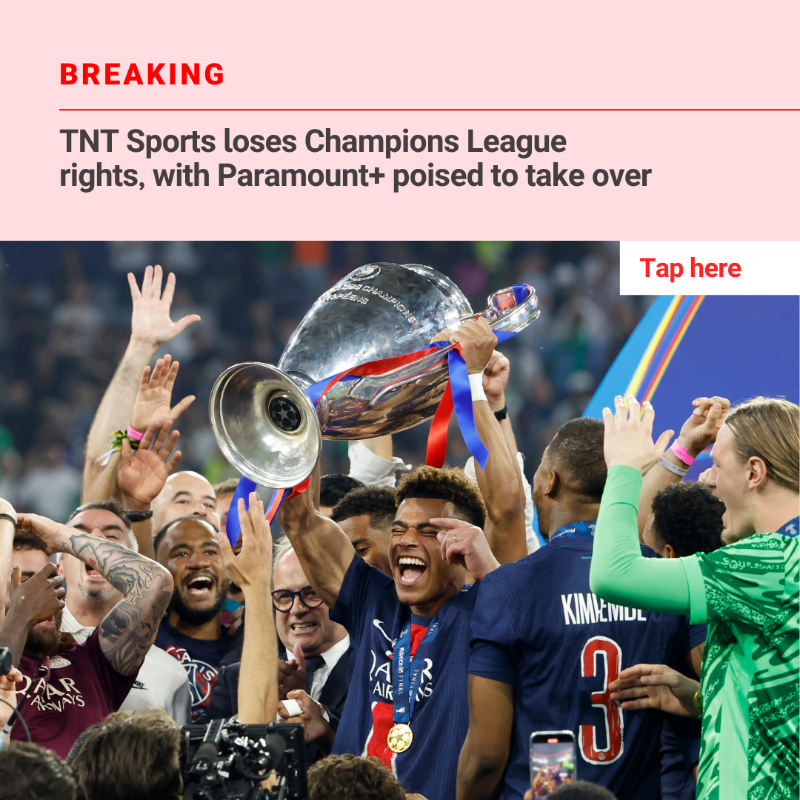 TimesSport's tweet photo. 🔺 BREAKING: TNT Sports has lost the rights to show the Champions League from 2027 with the streaming platform Paramount+ in pole position to win the contest to broadcast the tournament in the UK

Full story by @martynziegler ⬇️