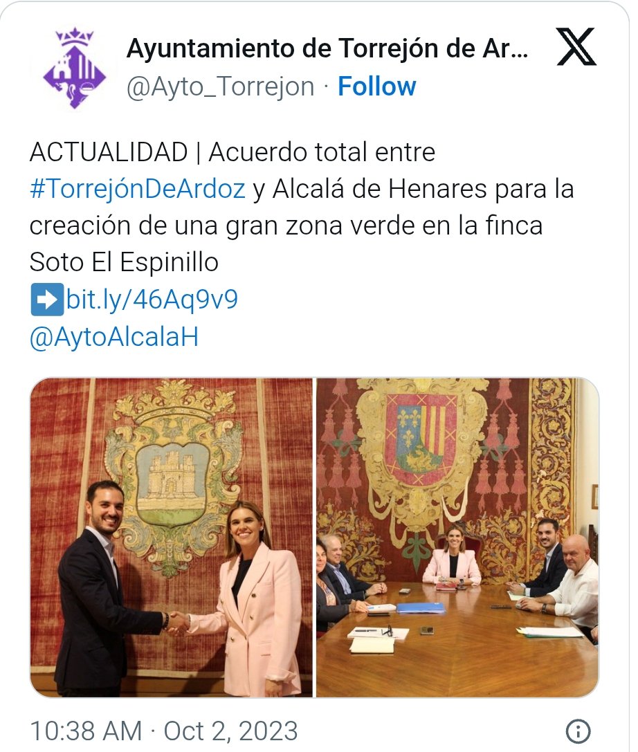 Por mucho que el gobierno <a href="/AytoAlcalaH/">Ayuntamiento de Alcalá de Henares</a> intentara calmar las críticas de los alcalaínos anunciando un acuerdo, en realidad lo único conseguido es conservar el nombre,de momento, de Soto del Espinillo, pero "la sombra y el cobijo" será para los torrejoneros:
instagram.com/reel/DRPMv8YiP…