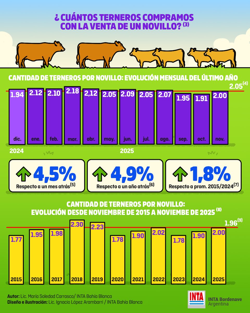 INTABordenave's tweet image. 💻 #Informe 👉  #PreciosGanaderos: ¿Cómo se encuentra hoy la brecha entre el #ternero y el #novillo? 🐂🐂 Noviembre 2025.
⚠️➕ info 👉🏼 Lic. María Soledad Carrasco 📲 carrasco.maria@inta.gob.ar
👉🏽 Agencia de Extensión Rural Bahía Blanca  🏨 INTA Bordenave