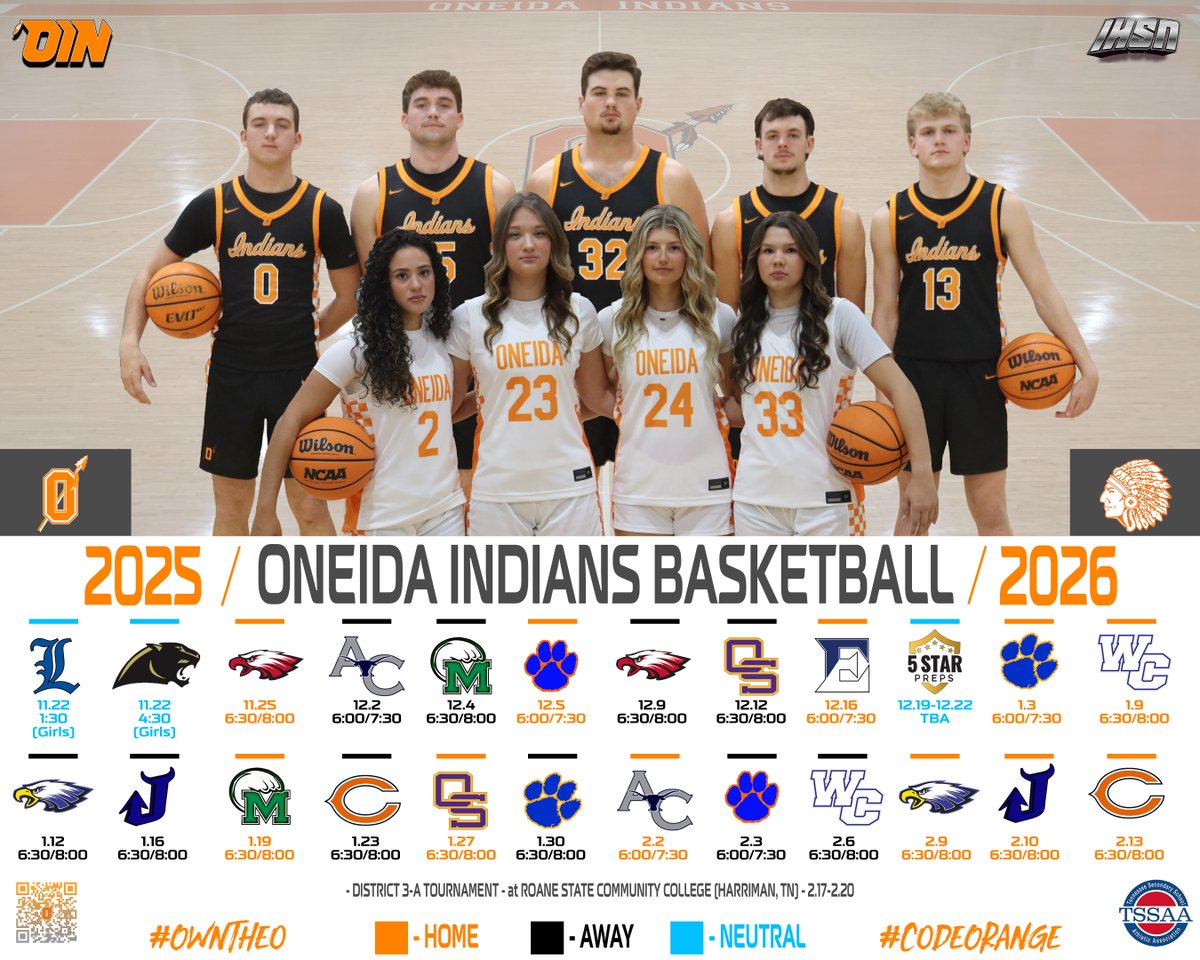 OHS Basketball season begins this weekend with the Lady Indians competing in Hall of Champions games at Smith County. The Indians get started Tuesday as both teams host Oakdale for their home opener! Here's your copy of the 25-26 Indians schedule poster! #OwnTheO #CodeOrange