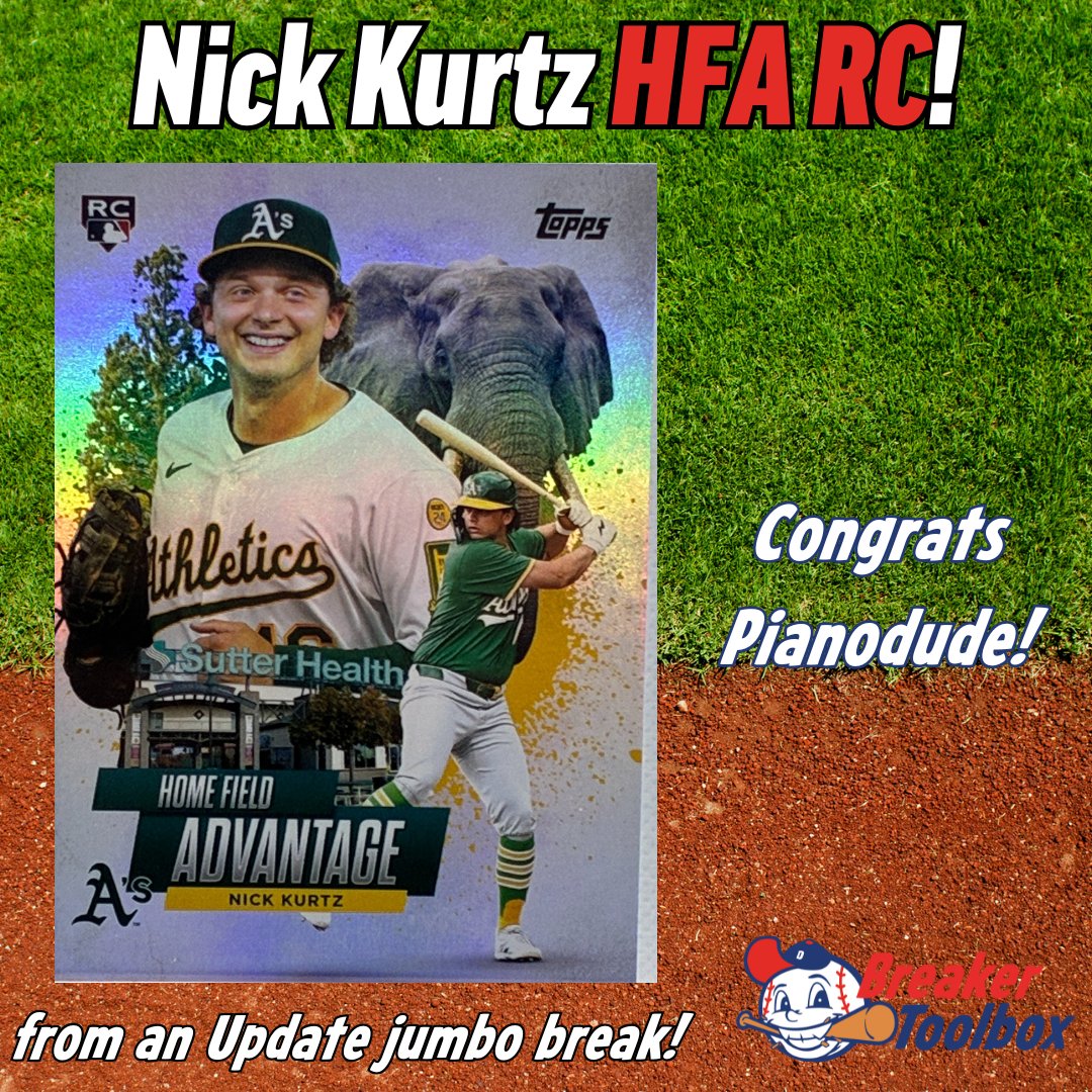 BreakerToolbox's tweet image. Nick Kurtz Home Field Advantage from a Topps Update jumbo break! Congrats Pianodude!

#baseballcards #cardbreaks #topps #toppsupdate #thehobby