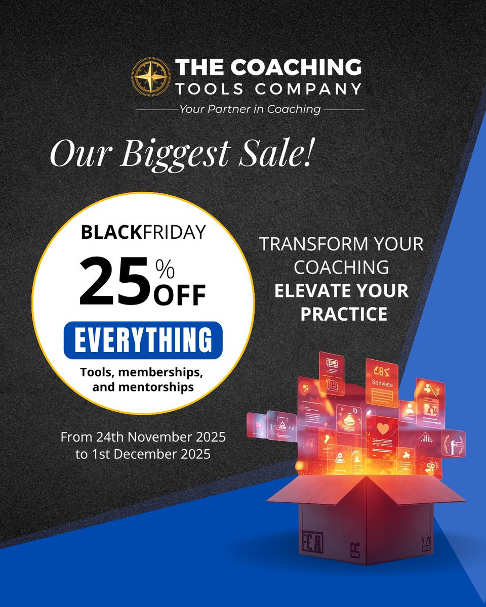 ToolsForCoaches's tweet image. Coaches, Black Friday is LIVE! 🔥
Get 25% OFF tools, community &amp;amp; mentorship to run your business smoother, support clients better, and step into 2026 confident &amp;amp; aligned.
🔗 tools.coach/BFS2025

#BlackFriday #CoachingTools #25Off