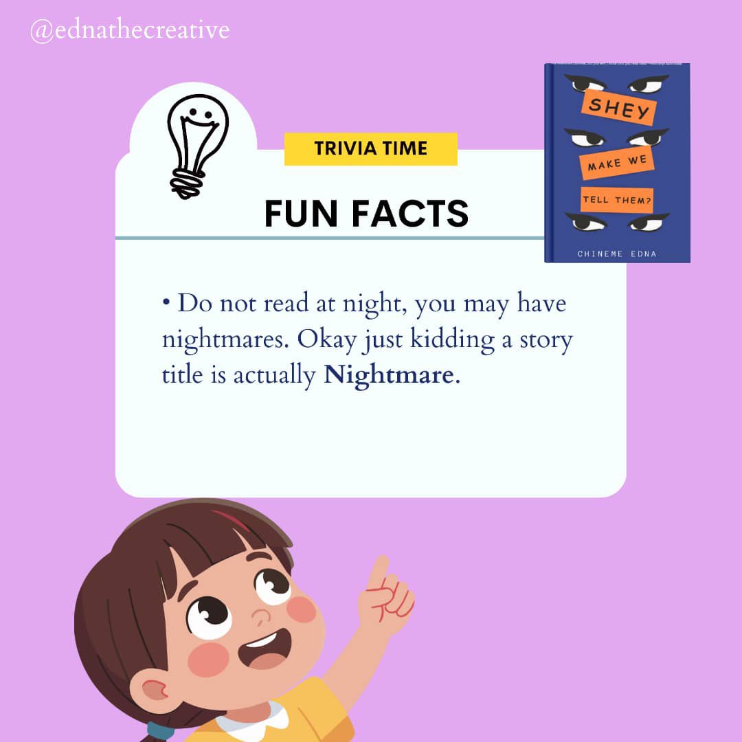 Ednathecreative's tweet image. What’s your fav fun fact ? 

#booksales #bookmarketing #funfact #flashfiction #fictionstories #africanliterature #nigerianauthor #writerslift #writerscommunity #bookcommunity