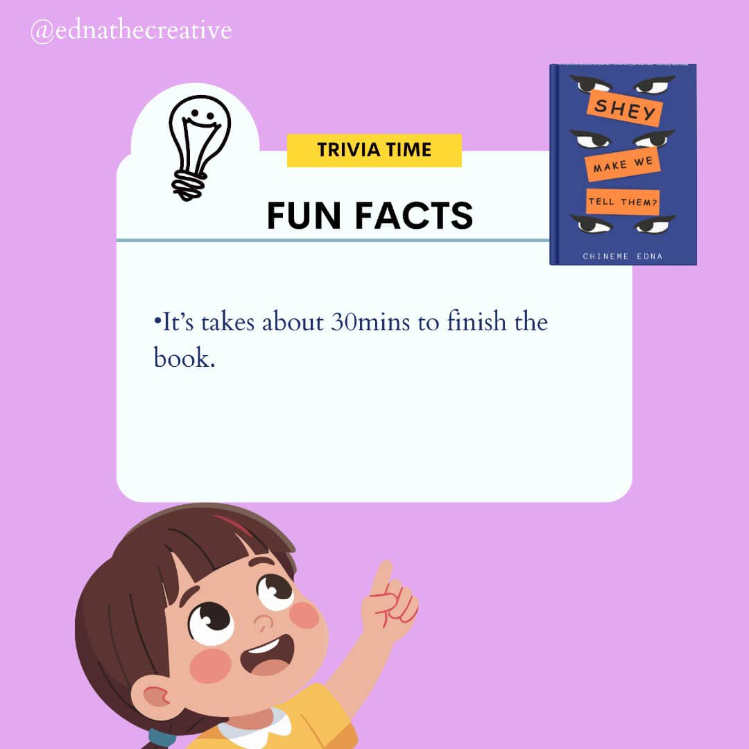 Ednathecreative's tweet image. What’s your fav fun fact ? 

#booksales #bookmarketing #funfact #flashfiction #fictionstories #africanliterature #nigerianauthor #writerslift #writerscommunity #bookcommunity
