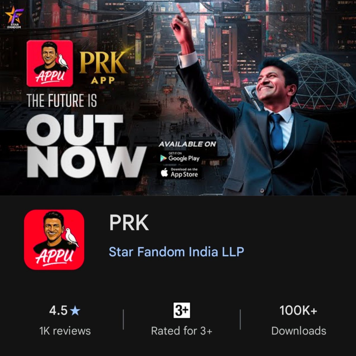 PRKcultARK's tweet image. Hits 100k downloads on Google play alone 💥

En route to become the most downloaded kannada app ever!

#DrPuneethRajkumar 👑