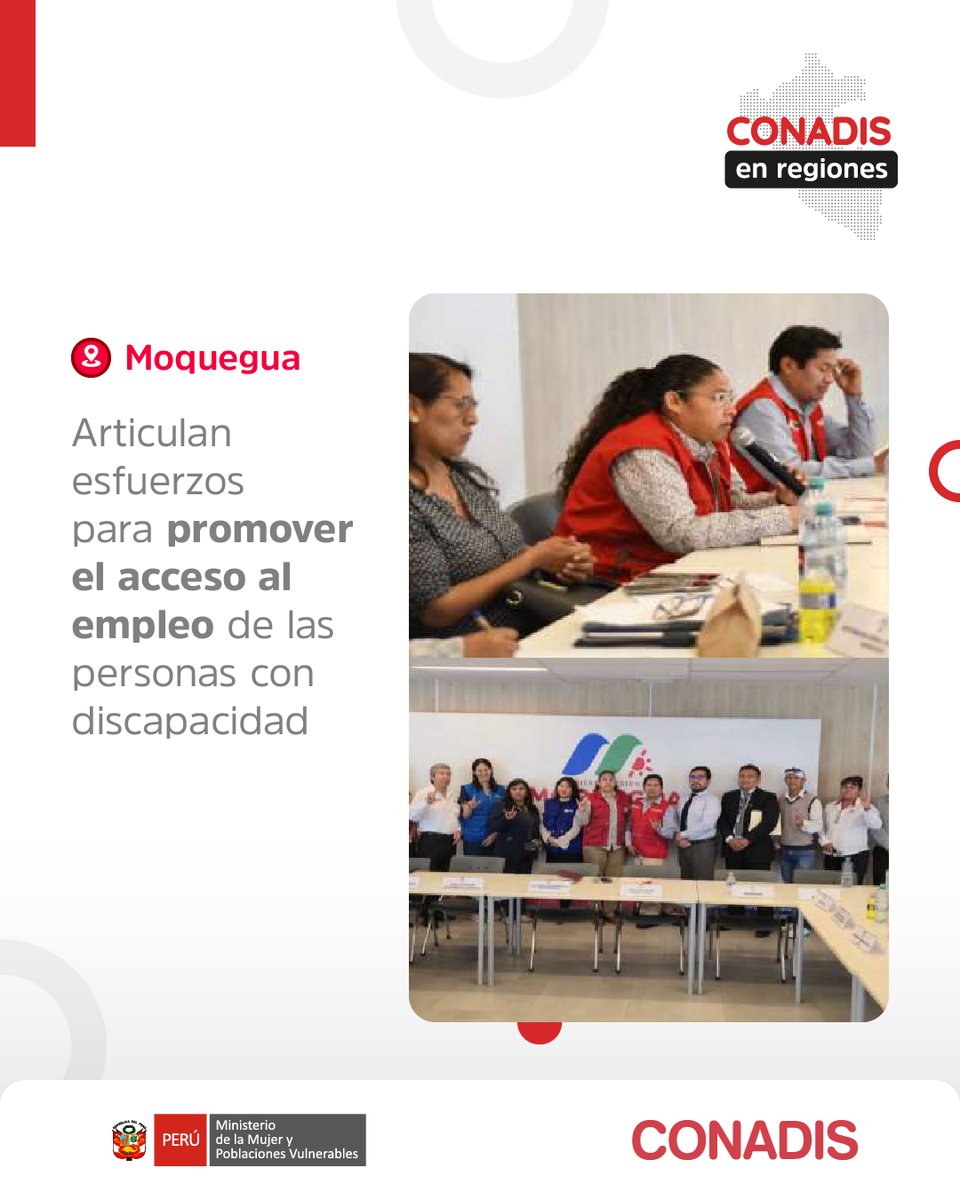 #Moquegua | El Conadis participó en la reunión técnica de la “Mesa de Trabajo Multisectorial a favor de las personas con discapacidad de la región Moquegua” organizada por el Gobierno Regional. 🤟

Conoce más de Conadis en regiones en: 👉 gob.pe/es/n/1290776